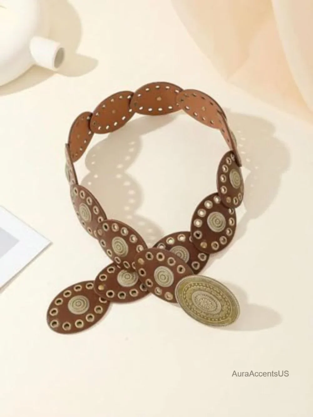 Wide Western Cowboy Disc Belt Concho Country Waist Belt for Dress